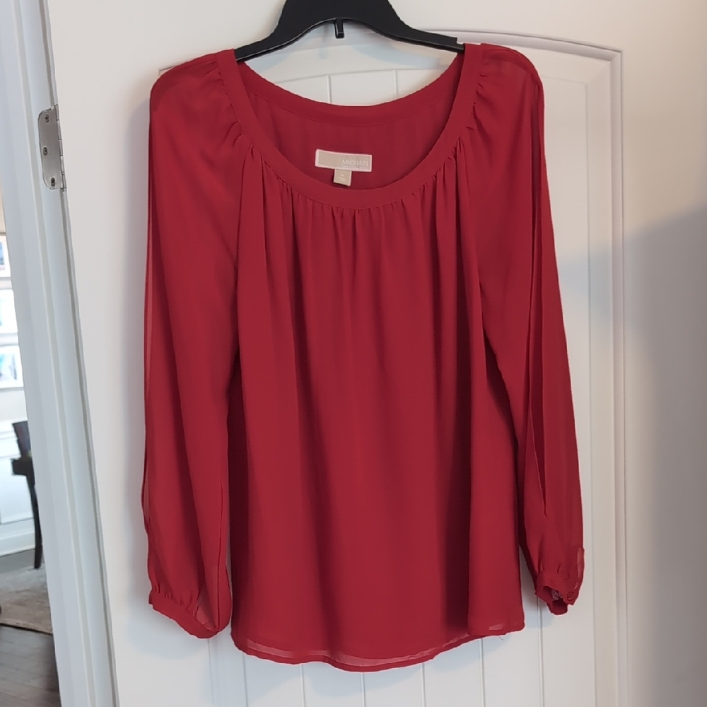 Michael Kors Red Split Sleeve Blouse Size Medium